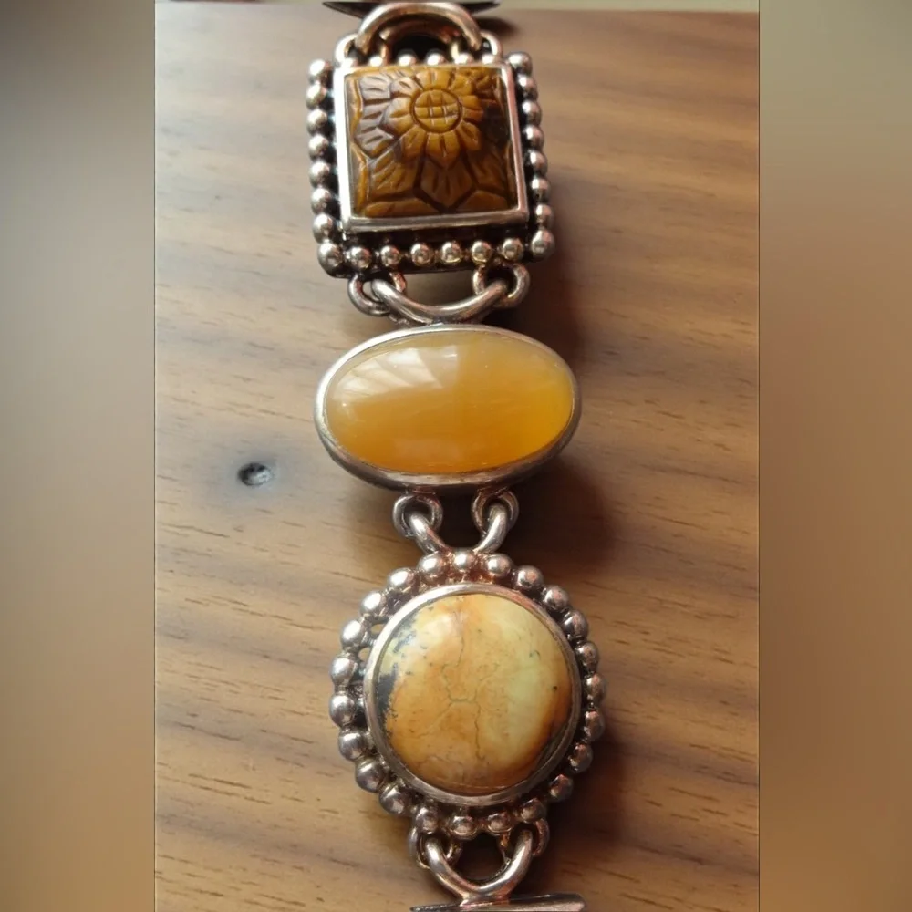 Whitney Kelly Sterling Silver Tiger’s Eye Jasper MOP Link Toggle Bracelet 7” - Picture 7 of 17